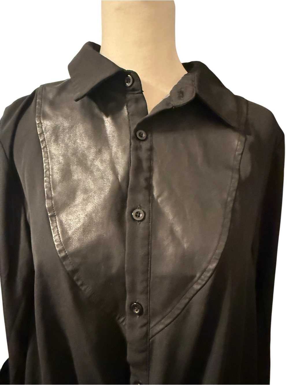 Gracie Women’s Faux Leather Bib button up Casual Top - Picture 4 of 6